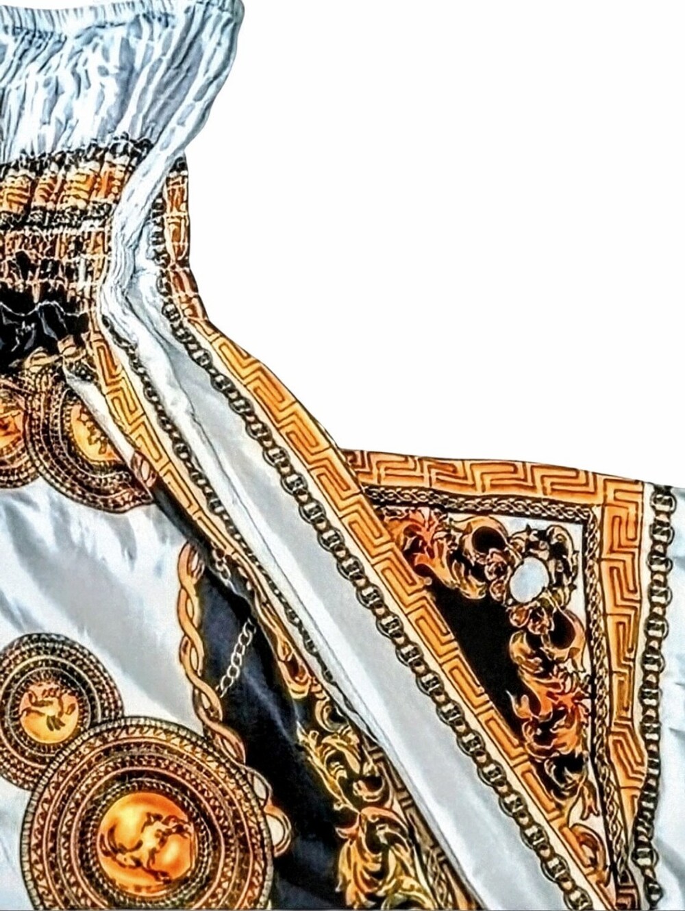 Italian Baroque Medallion Greek Key Mini Strapless Sundress/Cover Up. Sz.L